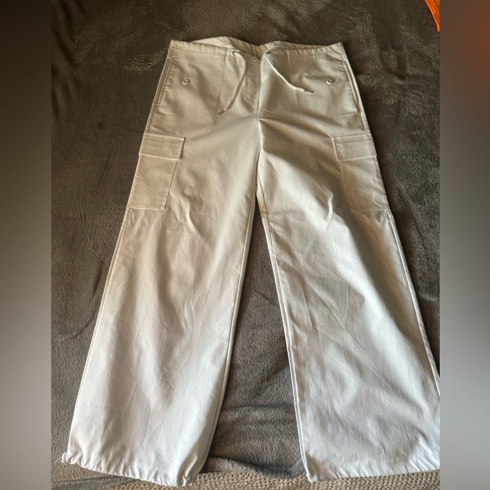 white cargo parachute pants